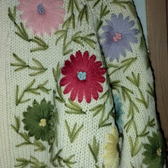 Vintage knit floral sweater like new silk lined large - Picture 3 of 7